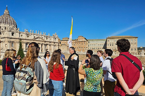 Joseph Farrell, OSA, Vicar General of the Order of St. Augustine, with Villanova Students.