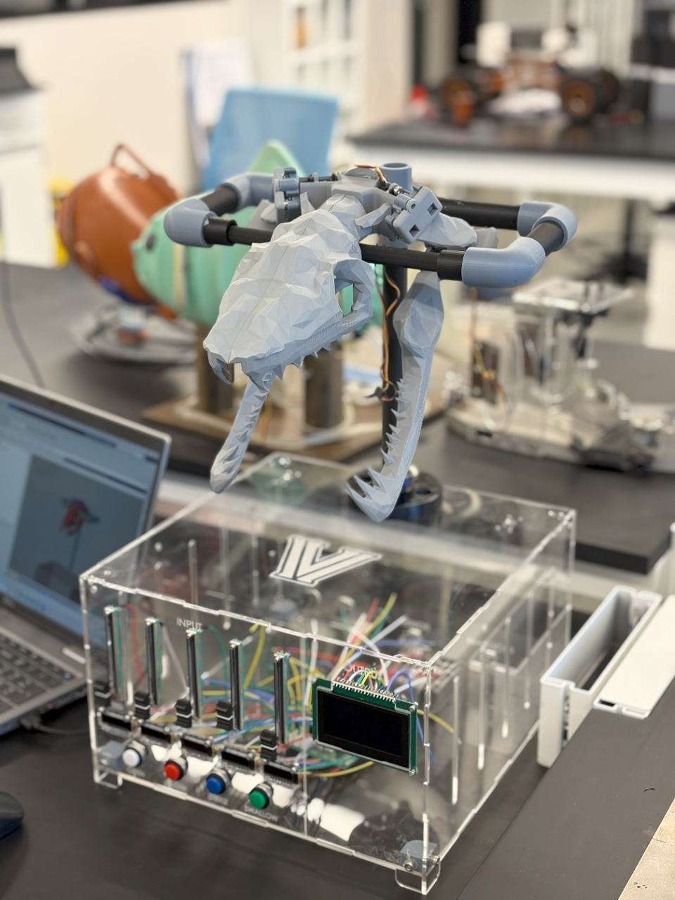 The snake robot demonstrates how a python’s jaw opens to catch and eat prey.