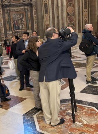 Caroline Pirtle and faculty advisor Frank Klassner capture images for a virtual reality tour of St. Peter's Basilica