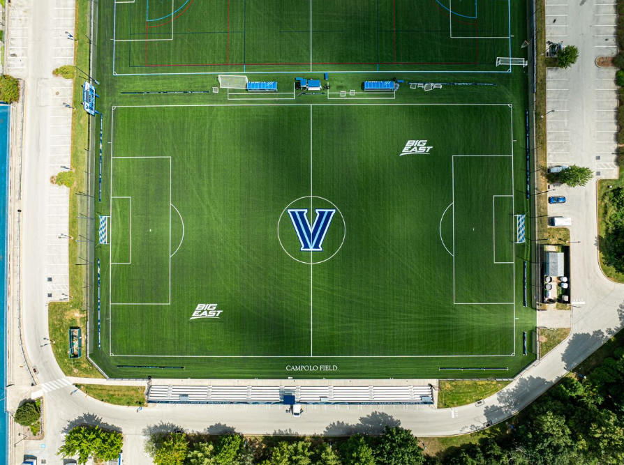 Aerial view of a soccer field