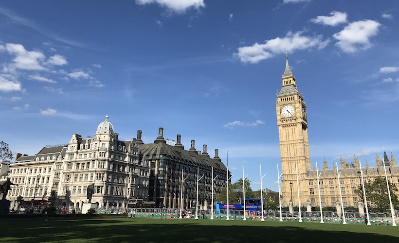 View of Big Ben and surrounding buildings in London, England
