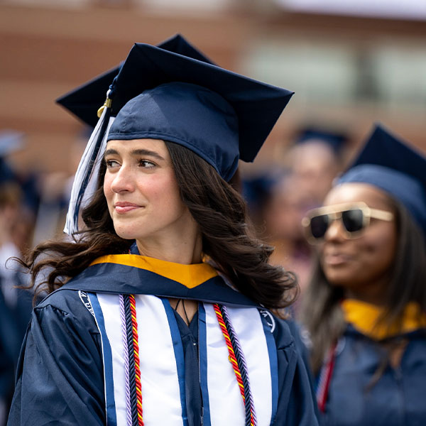 a female Villanova graduate in her cap and gown
